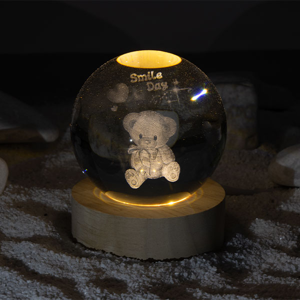 چراغ خواب مدل گوی کریستال 3D طرح خرس سایز 6