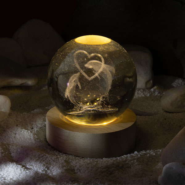 چراغ خواب مدل گوی کریستال 3D طرح دلفین سایز 6