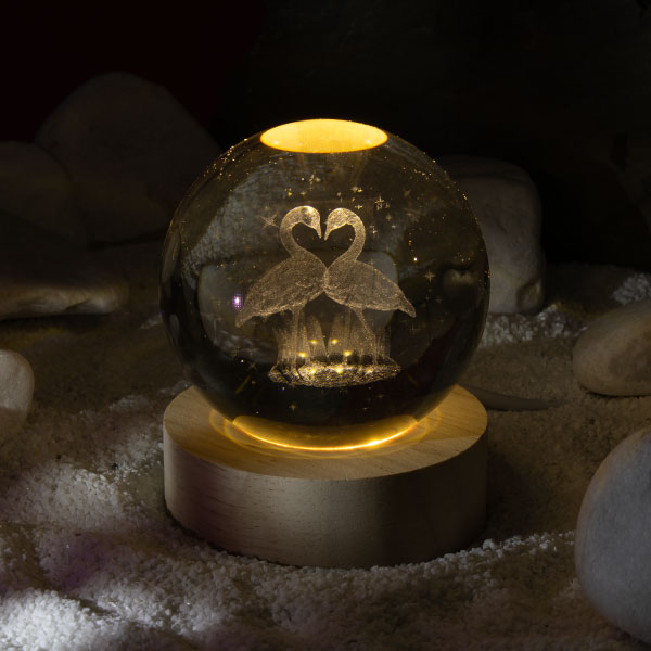 چراغ خواب مدل گوی کریستال 3D طرح فلامینگو سایز 6