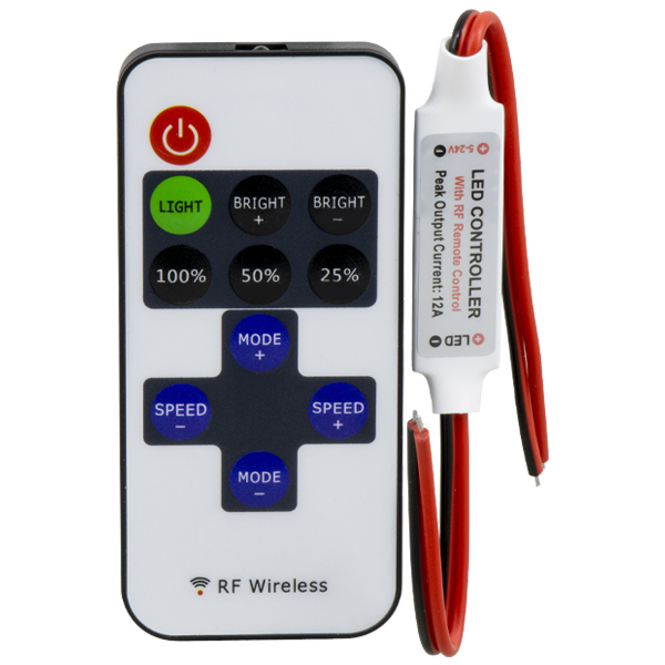 کنترلر LED با ریموت 10 کلید RF تک‌رنگ 5 تا 24 ولت 12 آمپر