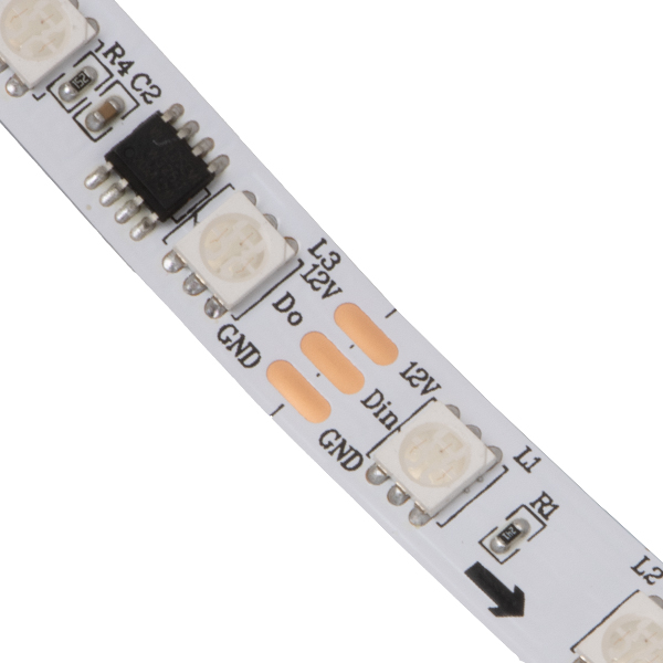 ریسه LED آدرس‌پذیر RGB فول کالر 12 ولت مدل WS2811 – تراکم 20 پیکسل (60LED/M)، حلقه 5 متری