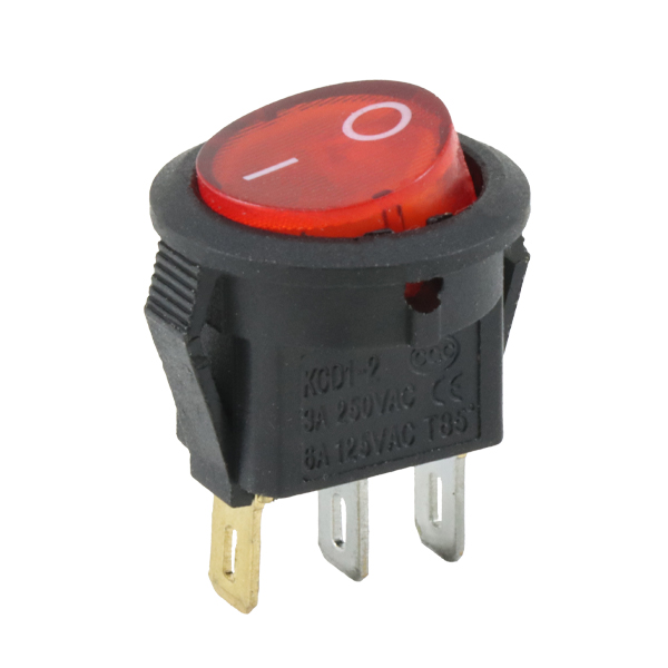 کلید راکر کوچک گرد چراغ دار دو حالته 3 پین KCD1-2 مسی